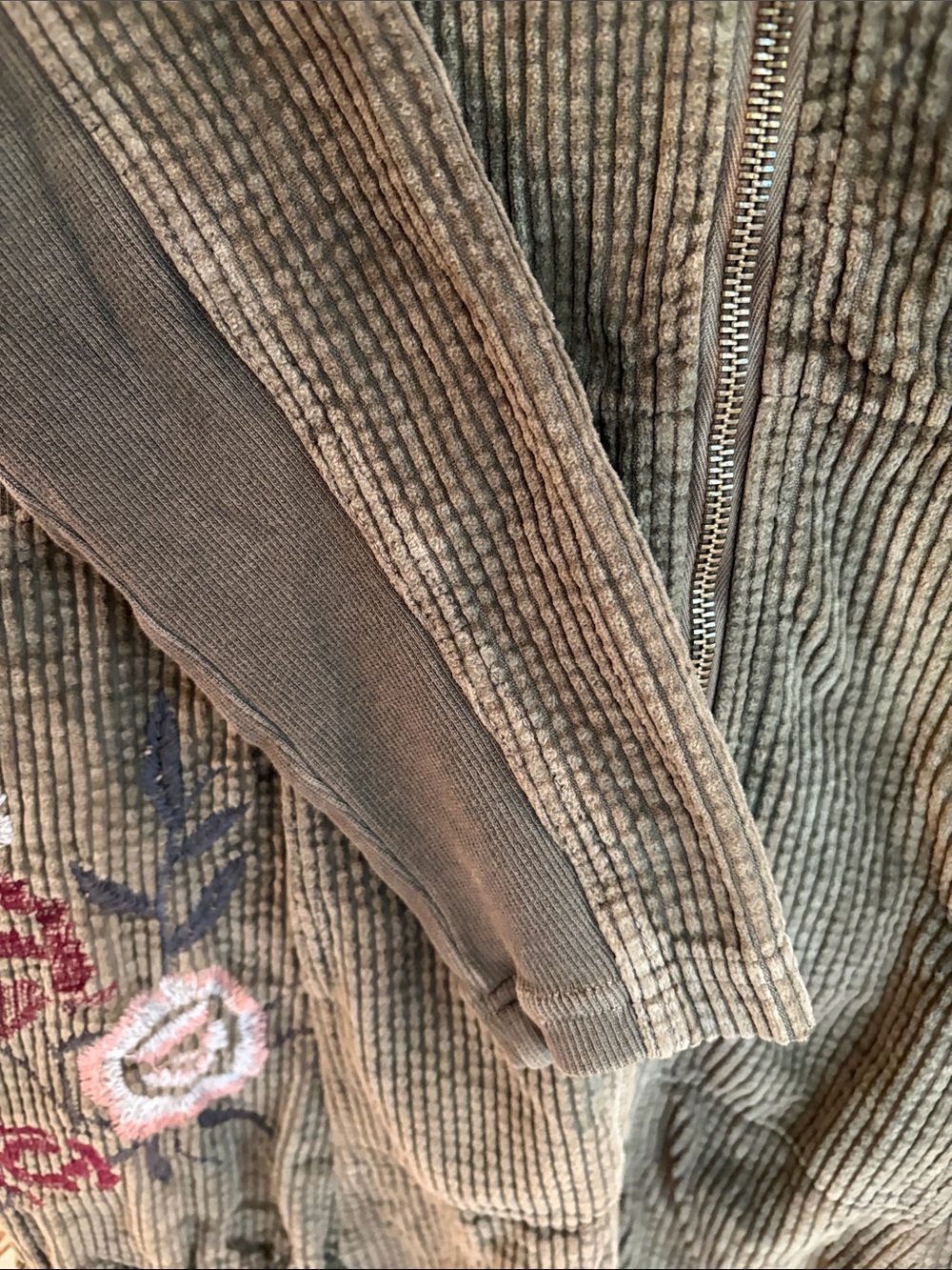 XCVI Olive Green Corduroy Zip-Front Jacket-Dress with Floral Accents - Picture 11 of 14